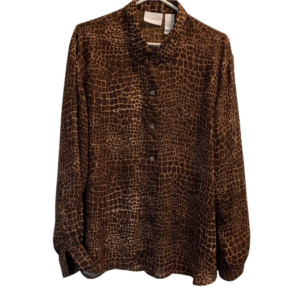Liz Claiborne Blouse Animal Print Long Sleeve Size XL